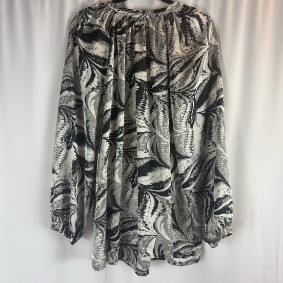 Lane Bryant Top Womens 22 24 Popover Lightweight Long Puff Sleeve Black Gray - Picture 13 of 15